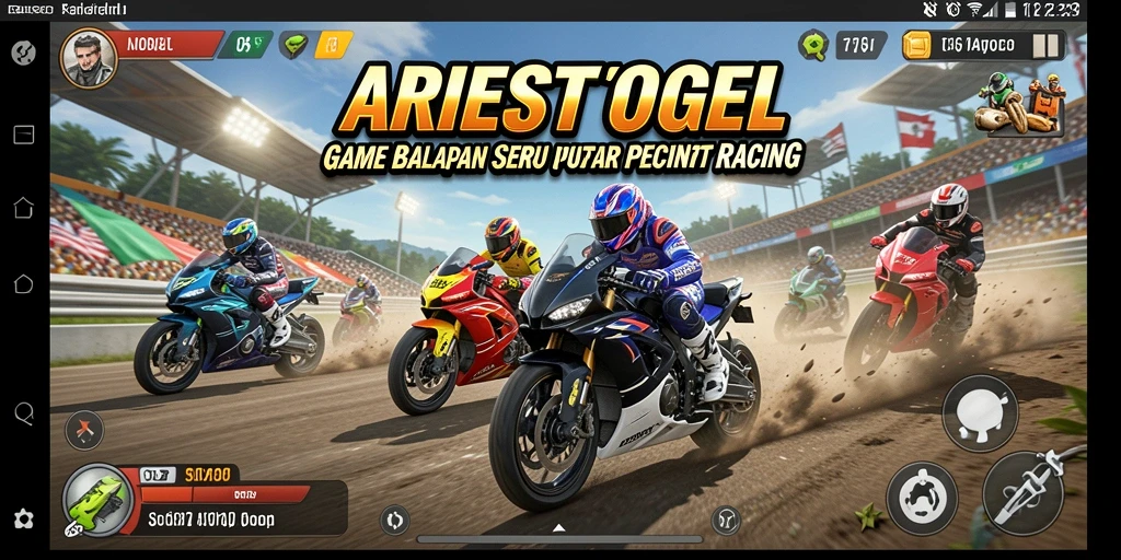 Tampilan gameplay ARIESTOGEL yang menegangkan saat balapan.