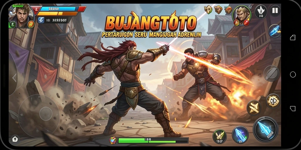 Tangkapan layar gameplay seru BUJANGTOTO menampilkan pertarungan dinamis.