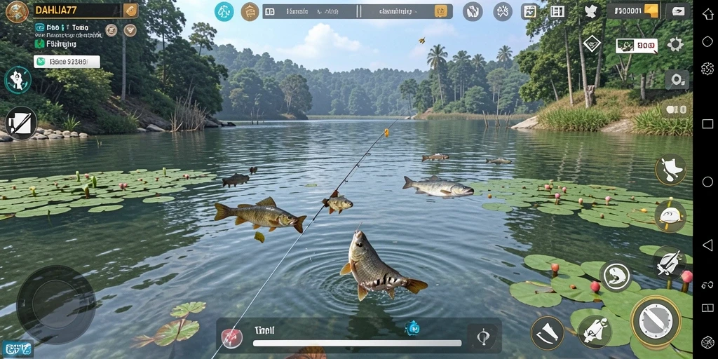 Screenshot gameplay DAHLIA77 menampilkan pengalaman memancing yang menyenangkan.