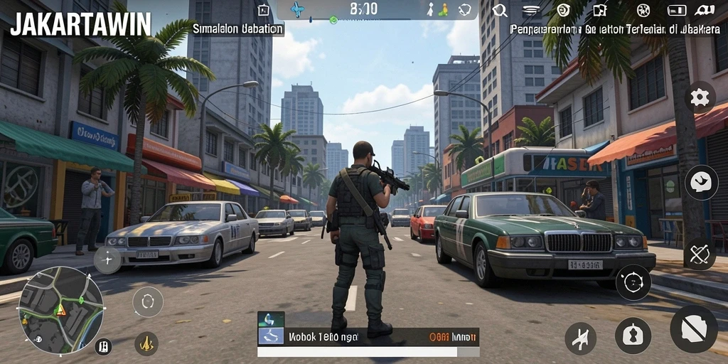 Screenshot utama JAKARTAWIN menampilkan suasana gameplay Simulation yang mendalam.