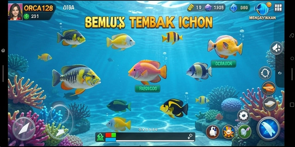 Screenshot gameplay menampilkan serunya Tembak Ikan di ORCA128.