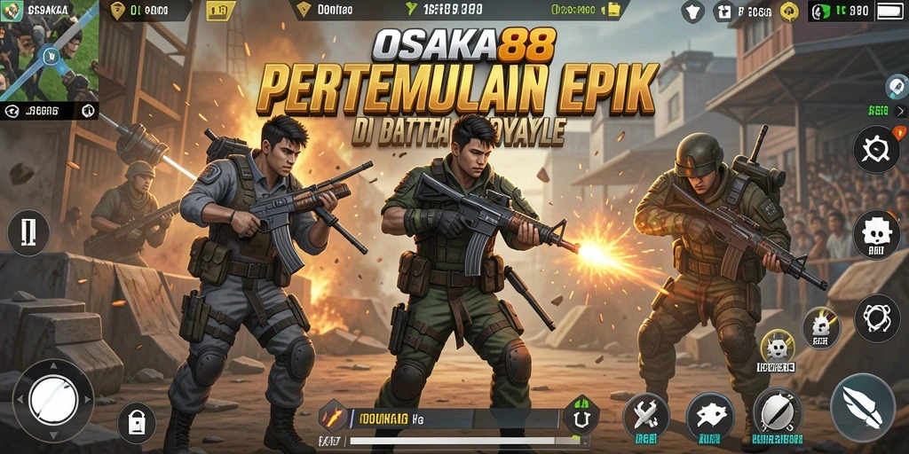 Screenshot gameplay OSAKA88 yang menampilkan aksi seru dalam pertempuran Battle Royale.