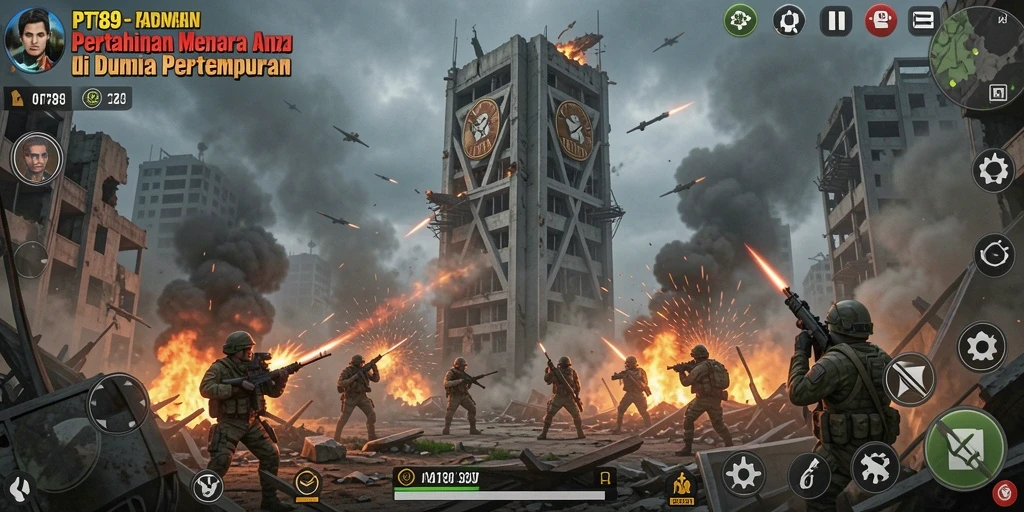 Tampilan screenshot utama PT89 menunjukkan aksi menegangkan dalam Tower Defense.