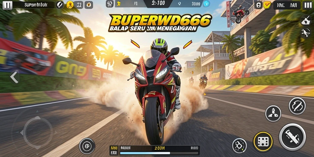 Screenshot gameplay SUPERWD666 menampilkan aksi balap yang mendebarkan.