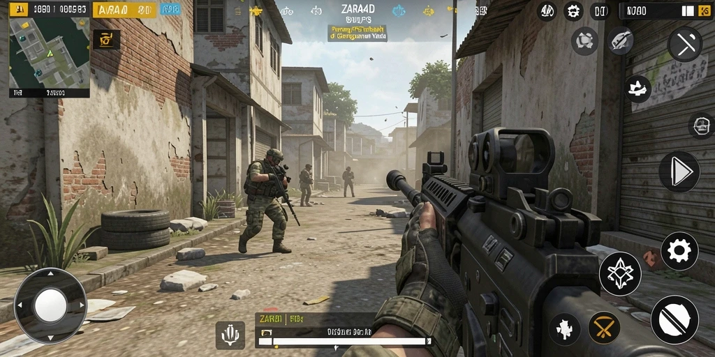 Tangkapan layar menunjukkan aksi seru dalam gameplay FPS ZARA4D.